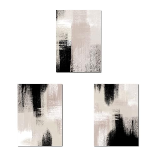 Leinwandbild, 3Er-Set Abstrakter Druck und Poster Mit Acrylfarbe Leinwandgemälde Wandkunst Schwarz Beige Creme Bild Zimmer Küche Schlafzimmer Hausdekoration Kunstwerk-40*60Cm/(16X24Inch) Kein Rahmen von WBYZAC