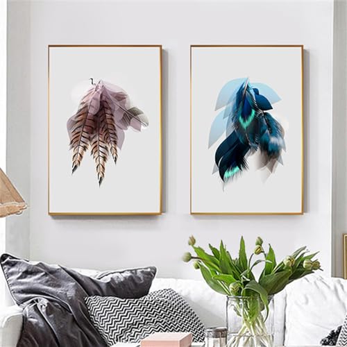 WBYZAC Wandkunst,2 Stück-Nordisches Buntes Druckplakat Federkunst Set Abstrakte Engelsflügel Leinwandmalerei Wohnzimmerbüro Schlafzimmer Raum Dekoration-30 * 50cm/12 * 20 Zoll(ungerahmt) von WBYZAC
