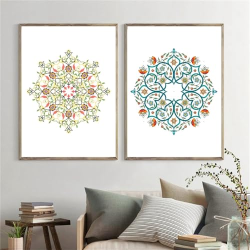 Wandkunst,Set Von 2-Abstrakte Kunstdrucke Poster Mandala Muster Helle Blumen Islamische Leinwand Malerei Wandbild Küche Schlafzimmer Büro Startseite Zimmer Dekoration-30*50cm/12*20 Zoll(ungerahmt) von WBYZAC