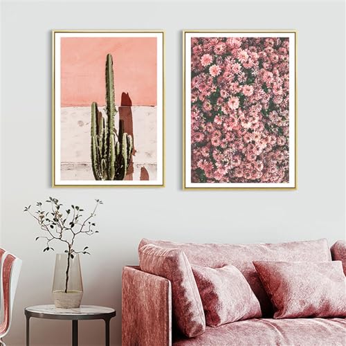 Wandkunstdrucke,2 Bilder Set-Abstrakte Kunstdrucke Rosa Blume Nordische Moderne Leinwandmalerei Wandkunst Nordische Poster Drucke Wandbilder Küche Wohnzimmer Dekoration-50*60cm/20*24 Zoll(ungerahmt) von WBYZAC