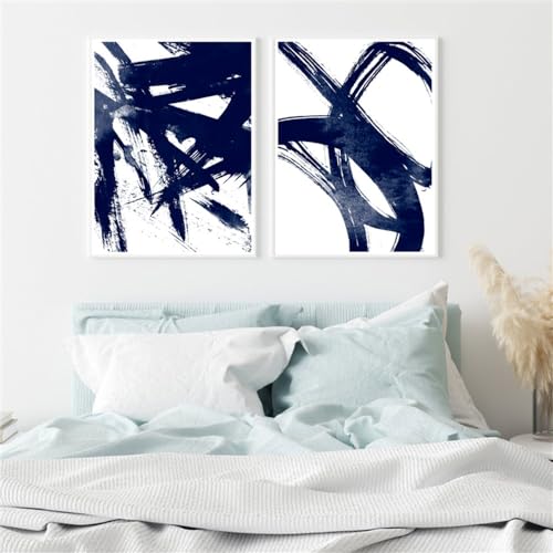 Wandkunstdrucke,2 Bilder Set-Marineblaue Abstrakte Aquarellmalerei Poster und Drucke Nordische Wandkunst Leinwandbilder für Wohnzimmer Büro Schlafzimmer Dekor Kunstwerk-40*50cm/16*20 Zoll(ungerahmt) Wandkunstdrucke,2 Bilder Set-Marineblaue Abstrakte Aquarellmalerei Poster und Drucke Nordische Wandkunst Leinwandbilder für Wohnzimmer Büro Schlafzimmer Dekor Kunstwerk-40*50cm/16*20 Zoll(ungerahmt) von WBYZAC