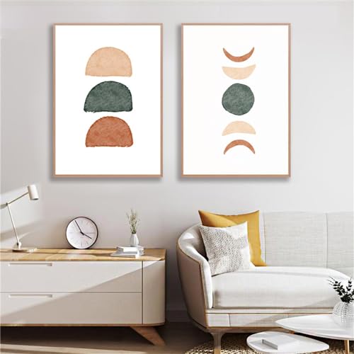 Wandkunstdrucke,2 Bilder Set-Rosa Blau Beige Neutral Farbe Mond Phasen Leinwand Malerei Abstrakte Geometrie Kunstdrucke Boho Wand Bilder Schlafzimmer Büro Poster Dekor-50*60cm/20*24 Zoll(ungerahmt) von WBYZAC