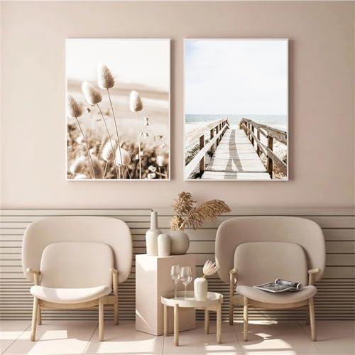 Wandkunstdrucke,2 Stück-Abstrakte Blume Gras Landschaft Bild Startseite Dekoration Wand Kunst Leinwand Malerei Natur Landschaft Poster Druck Wohnzimmer Dekoration-30 * 50cm/12 * 20 Zoll(ungerahmt) von WBYZAC