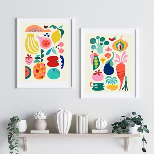 Wandkunstdrucke,2 Stück-Abstrakte Obst und Gemüse Minimalist Wand Kunst Leinwand Malerei Nordisch Poster Drucke Bild für Küche Schlafzimmer Wohnzimmer Wohnkultur-40 * 50cm/16 * 20 Zoll(ungerahmt) von WBYZAC