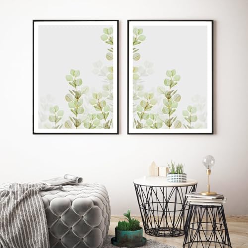Wandkunstdrucke,Set Von 2-Abstrakte Grüne Pflanze Blätter Wandkunst Leinwand Malerei Nordische Poster Drucke Wandbilder Küche Schlafzimmer Wohnzimmer Wohnkultur-30*50cm/12*20 Zoll(ungerahmt) von WBYZAC