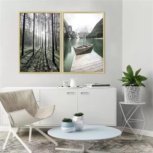 Wandkunstdrucke,Set Von 2-Abstrakte Landschaft Berg Wald Boot Leinwand Malerei Wand Kunst Nordisch Poster und Drucke Wand Bilder Wohnzimmer Schlafzimmer Büro Zimmer Dekor-40*50cm/16*20 Zoll(ungerahmt) Wandkunstdrucke,Set Von 2-Abstrakte Landschaft Berg Wald Boot Leinwand Malerei Wand Kunst Nordisch Poster und Drucke Wand Bilder Wohnzimmer Schlafzimmer Büro Zimmer Dekor-40*50cm/16*20 Zoll(ungerahmt) von WBYZAC