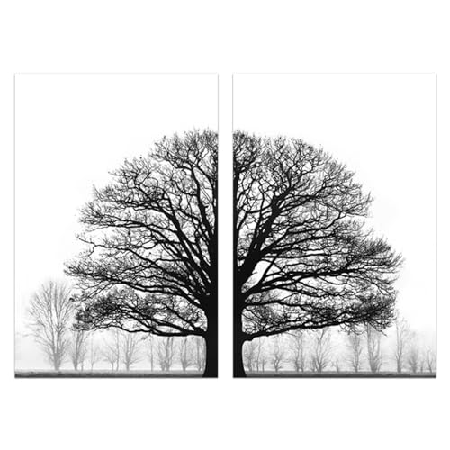 Wandkunstdrucke,Set Von 2-Abstrakter Winterbaum Wandkunstdruck Schwarz Weiß Malerei Dekorative Bilder Bäume Poster Küche Schlafzimmer Büro Wohnzimmer Wohnkultur-50*60cm/20*24 Zoll(ungerahmt) von WBYZAC