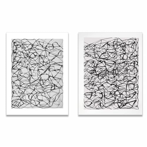Wandkunstdrucke,Set Von 2-Abstraktes Leinwandbild Gemälde Moderne Nordische Schwarz Weiße Poster Wandbilder Schlafzimmer Büro Wohnzimmer Kunst Startseite Decor-50 * 60cm/20 * 24 Zoll(ungerahmt) von WBYZAC