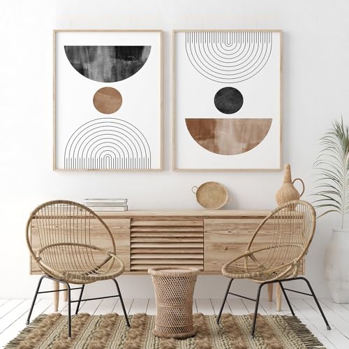 Wandkunstdrucke,Set Von 2-Abstraktes Vintage Boho Poster Sonne Mond Leinwandmalerei Regenbogendruck Geometrische Linien Wandbild Schlafzimmer Büro Wohnzimmer Dekoration-40*50cm/16*20 Zoll(ungerahmt) von WBYZAC