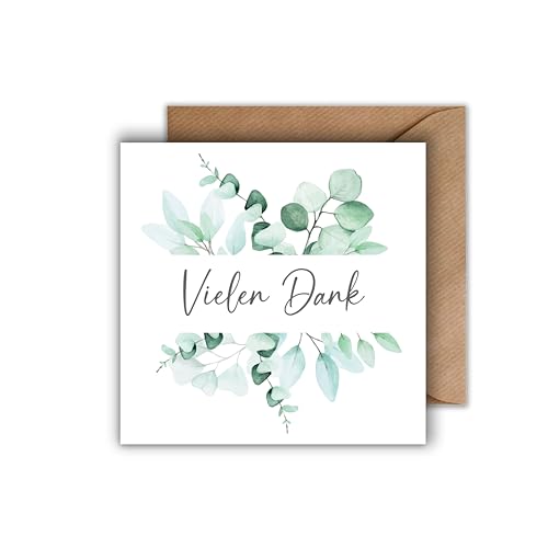 WBdesignz 10er Set Dankeskarte mit Umschlag - Danksagung Danke Karte Abschiedskarte als Klappkarte Abschied - Hochzeit Danke Karte (125 x 125 mm) von WBdesignz