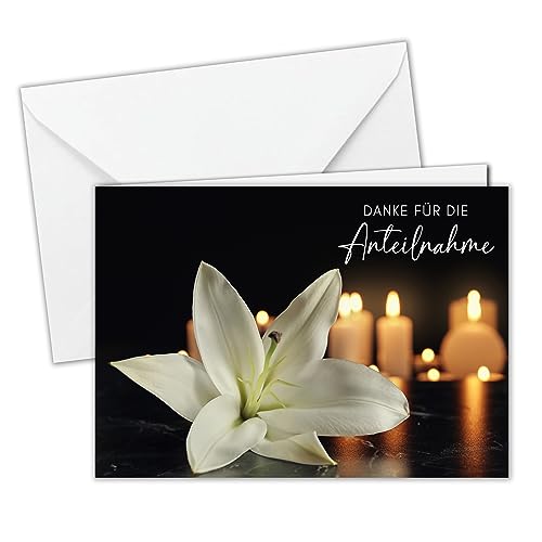 12x Danksagungskarte Trauer mit Umschlägen - Danksagung Klappkarte mit Lilie und Kerzen für Beerdigung - Dankeskarte Trauerfeier von WBdesignz
