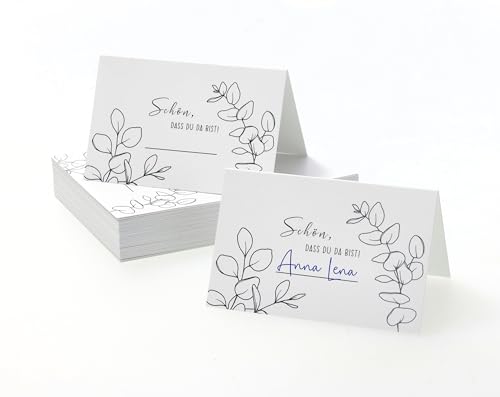 50 x Hochzeit Tischkarten - "Schön, dass du da bist" Namenskarten zum Beschriften - Eukalyptus Schwarz Weiß Platzkarten für Hochzeit Konfirmation Kommunion Taufe Tischdekoration 50 x Hochzeit Tischkarten - "Schön, dass du da bist" Namenskarten zum Beschriften - Eukalyptus Schwarz Weiß Platzkarten für Hochzeit Konfirmation Kommunion Taufe Tischdekoration von WBdesignz