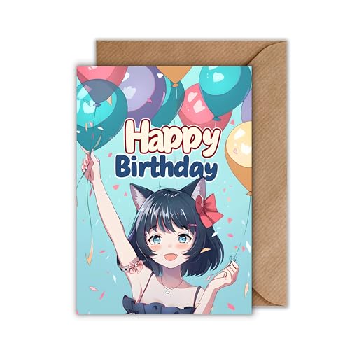 Anime Geburtstagskarte – Lustige Happy Birthday Karte DIN A6 mit Catgirl & Ballons – Klappkarte mit Umschlag für Otakus, Manga-Fans, Teenager & Cosplayer Anime Geburtstagskarte – Lustige Happy Birthday Karte DIN A6 mit Catgirl & Ballons – Klappkarte mit Umschlag für Otakus, Manga-Fans, Teenager & Cosplayer von WBdesignz
