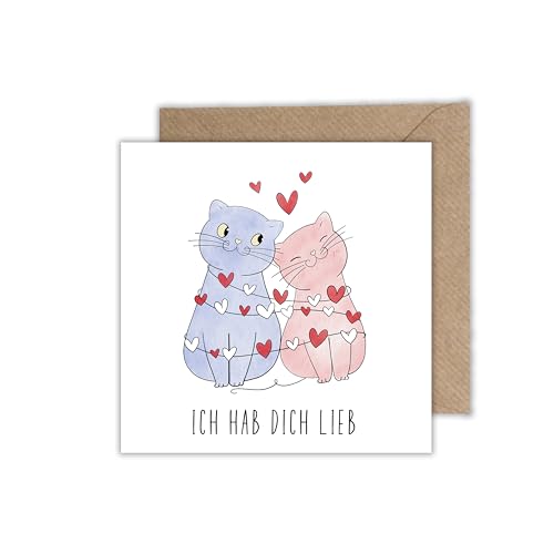 Beziehung Karte Freundschaft - Klappkarte mit Umschlag für Partner und Freunde - Ich Hab Dich Lieb mit Katzen Pärchen (125 x 125 mm) von WBdesignz