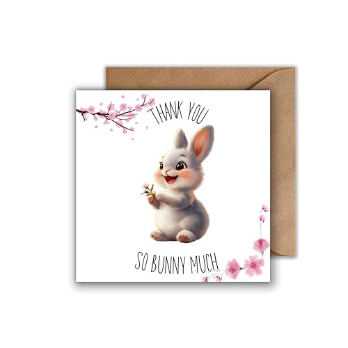 Dankeskarte mit Hase – Thank You Karte mit Wortspiel "So Bunny Much" – süße Klappkarte DIN A6 mit Umschlag – Dankesgruß für Freunde, Kinder, Familie oder Kollegen von WBdesignz