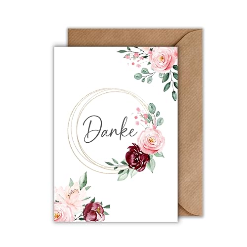 WBdesignz Dankeskarte mit Umschlag - Danksagung Danke Karte mit Blume Abschiedskarte als Klappkarte Hochzeit Danke Karte (DIN A6) von WBdesignz