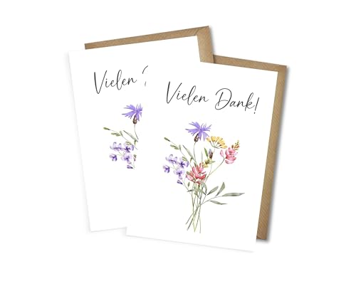 Dankeskarte mit Umschlag - Vielen Dank! Danksagungs Karte Abschiedskarte als Klappkarte - Hochzeit Danke Karte mit Umschlägen DIN A6 (2er-Set) von WBdesignz