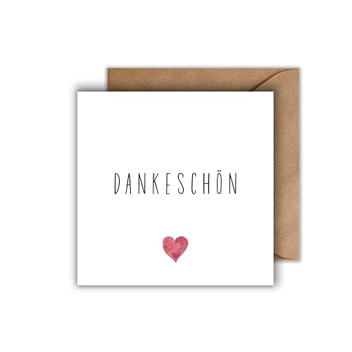 Danksagungskarte „Dankeschön“ – Schlichte Klappkarte 125 x 125 mm mit rotem Herz & Umschlag – Stilvolle Danke-Karte für Freunde, Familie, Kolleginnen & Kunden von WBdesignz