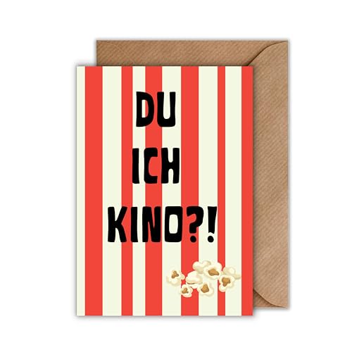 Einladung Date Karte mit Umschlag - Geschenkkarte zum Valentinstag "Du Ich Kino?!" Popcorn Packung Date Night Liebe Romantik Liebeskarte für Partner Date (DIN A6) von WBdesignz