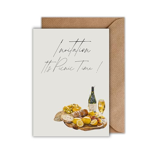 Einladungskarte „Invitation – It’s Picnic Time!“ mit Umschlag – stilvolle Klappkarte mit Picknick-Motiv – Einladung für Sommerfest, Gartenparty oder Brunch (DIN A6) von WBdesignz