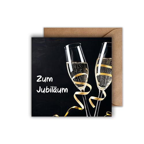 Elegante Grußkarte zum Jubiläum mit Umschlag – Klappkarte mit goldenen Sektgläsern & Schleifen auf schwarzem Hintergrund - stilvoll & zeitlos für Jubiläen aller Art (125 x 125 mm) von WBdesignz