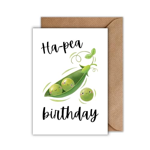 Lustige Geburtstagskarte „Ha-pea Birthday“ – Klappkarte mit Erbsen-Illustration & Wortspiel – süße Grußkarte zum Geburtstag – DIN A6 inkl. Umschlag von WBdesignz
