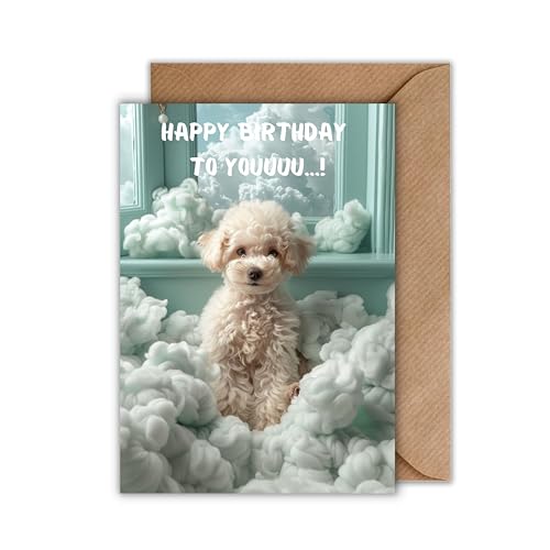 Geburtstagskarte mit Hundemotiv – Lustige Happy Birthday Karte mit süßem Welpen in Wolkenoptik – Klappkarte inkl. Umschlag – DIN A6 – Grußkarte für Tierliebhaber von WBdesignz