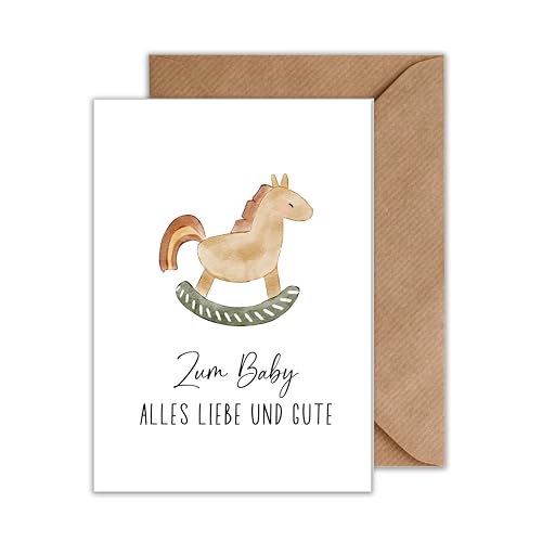 Glückwunschkarte Geburt Zum Baby alles Liebe und Gute Geburt Klappkarte Schaukelpferd Vintage Geburtskarte mit Umschlag (DIN A6) von WBdesignz