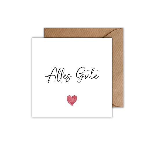 Grußkarte „Alles Gute“ mit rotem Herz mit Umschlag – schlichte und liebevolle Klappkarte für viele Anlässe – universell einsetzbar - quadratisch (125 x 125 mm) von WBdesignz