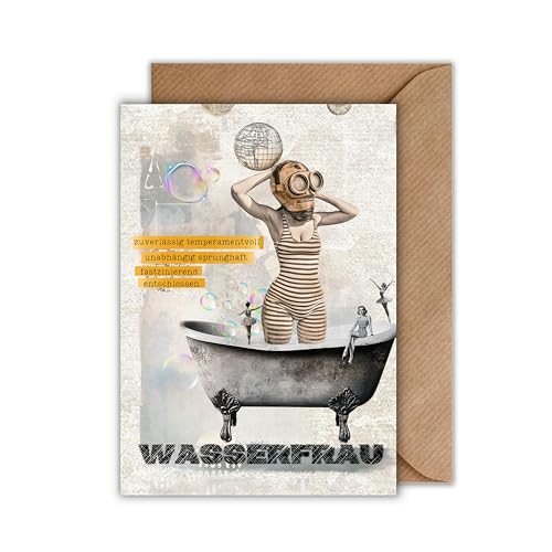 Grußkarte A6 Klappkarte | Sternzeichen Wassermann | Künstlerische Collage mit Vintage-Charme & Eigenschaften | Karte mit Umschlag | Made in Germany Grußkarte A6 Klappkarte | Sternzeichen Wassermann | Künstlerische Collage mit Vintage-Charme & Eigenschaften | Karte mit Umschlag | Made in Germany von WBdesignz