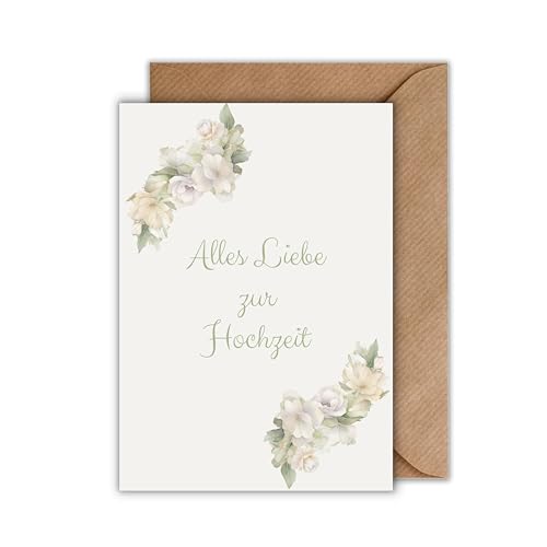 Hochzeitskarte „Alles Liebe zur Hochzeit“ mit Umschlag – edle Klappkarte mit Blumenmotiv – romantische Glückwunschkarte zur Trauung - elegant, liebevoll (DIN A6) von WBdesignz