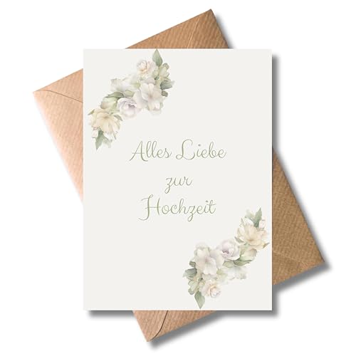 Hochzeitskarte „Alles Liebe zur Hochzeit“ mit Umschlag – edle Klappkarte mit Blumenmotiv – romantische Glückwunschkarte zur Trauung - elegant, liebevoll (DIN A6) von WBdesignz