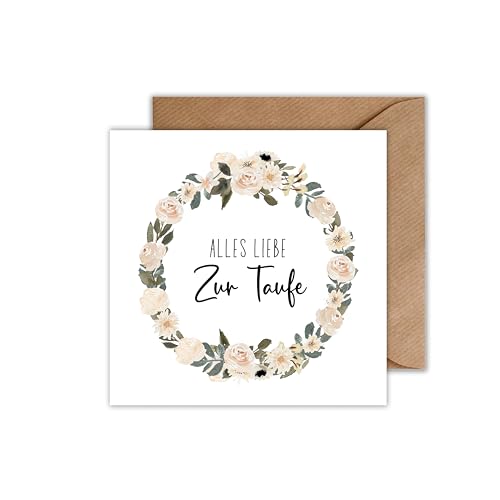 Taufkarte mit Umschlag - Alles Liebe zur Taufe Blumenkranz - Taufgeschenk Karte als Klappkarte (125 x 125 mm) von WBdesignz