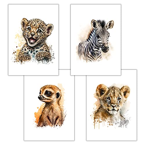 Kinderzimmer Poster Afrika Babyzimmer Deko Babytiere Bilder von wilden Tieren Savanne Löwe Tiger Erdmännchen Zebra (ohne Rahmen) von WBdesignz