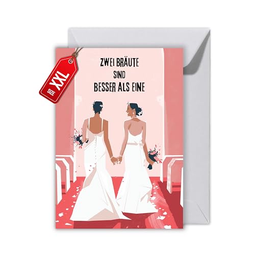 LGBTQ+ Hochzeitskarte – „Zwei Bräute sind besser als eine“ – Liebevolle Klappkarte zur Hochzeit für lesbisches Paar Gleichgeschlechtliche Liebe feiern mit Umschlag (XXL DIN A4) von WBdesignz