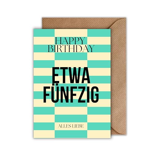 Lustige Geburtstagskarte „Etwa fünfzig“ mit Umschlag – witzige Karte zum 50. Geburtstag für Männer & Frauen – Klappkarte mit Spruch (DIN A6) von WBdesignz