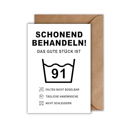 Lustige Geburtstagskarte 91 Jahre – Witzige Klappkarte „Schonend behandeln – das gute Stück ist 91“ – Humorvolle Karte DIN A6 mit Umschlag für Männer & Frauen Lustige Geburtstagskarte 91 Jahre – Witzige Klappkarte „Schonend behandeln – das gute Stück ist 91“ – Humorvolle Karte DIN A6 mit Umschlag für Männer & Frauen von WBdesignz