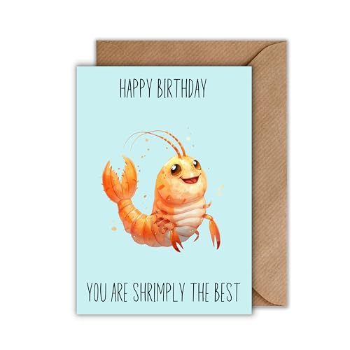 Lustige Geburtstagskarte mit Umschlag - Garnele und Wortspiel - „You are shrimply the best“ - witzige Karte für Freunde & Familie - Witzige Klappkarte (DIN A6) von WBdesignz
