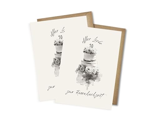 Rosenhochzeit Karte – „Alles Liebe zur Rosenhochzeit“ – 10 Jahre Ehe – Klappkarte – elegante Jubiläumskarte für Paare, Ehepartner oder Freunde mit Umschlägen (2er-Set, Rosenhochzeit) von WBdesignz