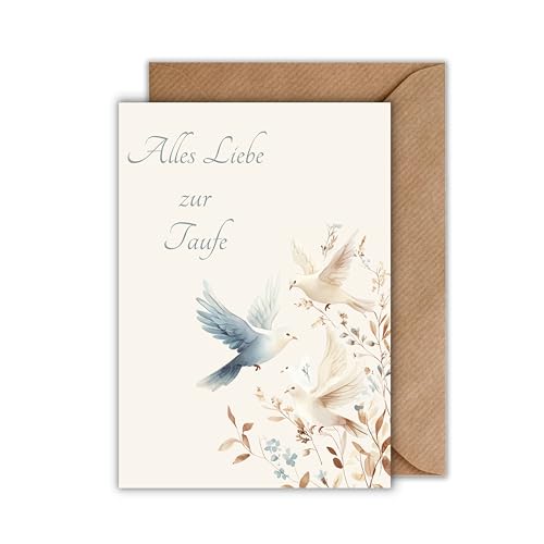 Taufkarte „Alles Liebe zur Taufe“ mit Umschlag - Taubenmotiv – elegante Klappkarte zur Taufe eines Mädchens oder Jungen – religiöse Glückwunschkarte - zart (DIN A6) von WBdesignz