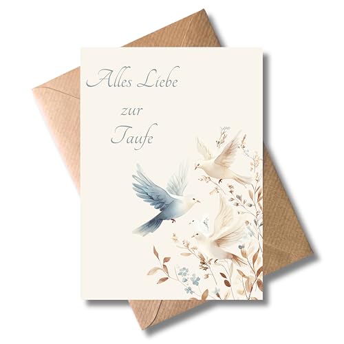 Taufkarte „Alles Liebe zur Taufe“ mit Umschlag - Taubenmotiv – elegante Klappkarte zur Taufe eines Mädchens oder Jungen – religiöse Glückwunschkarte - zart (DIN A6) von WBdesignz