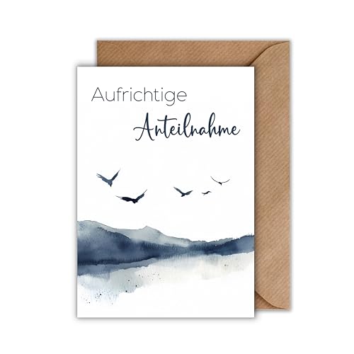 Trauerkarte „Aufrichtige Anteilnahme“ mit Umschlag - fliegende Vögeln – stilvolle Klappkarte – moderne Beileidskarte für persönliche Worte zum Abschied (DIN A6) von WBdesignz