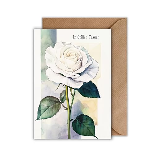Trauerkarte „In stiller Trauer“ mit weißer Rose – Beileidskarte mit Umschlag – stilvolle Klappkarte zum Abschied, Kondolenz & Anteilnahme – hochwertig & dezent – DIN A6 von WBdesignz