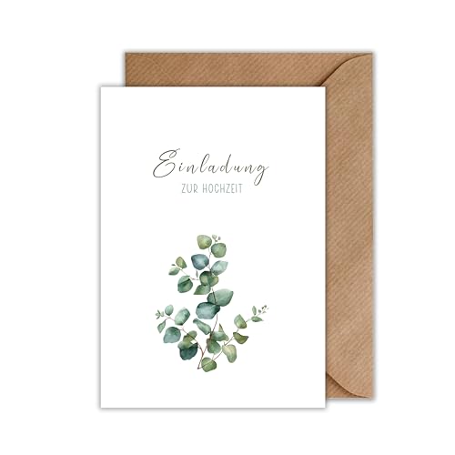 WBdesignz 10er Set Einladungskarten Hochzeit mit Umschlägen - Eukalyptus-Design im Greenery-Stil – stilvolle Hochzeitseinladungen - modern & natürlich (DIN A6) von WBdesignz
