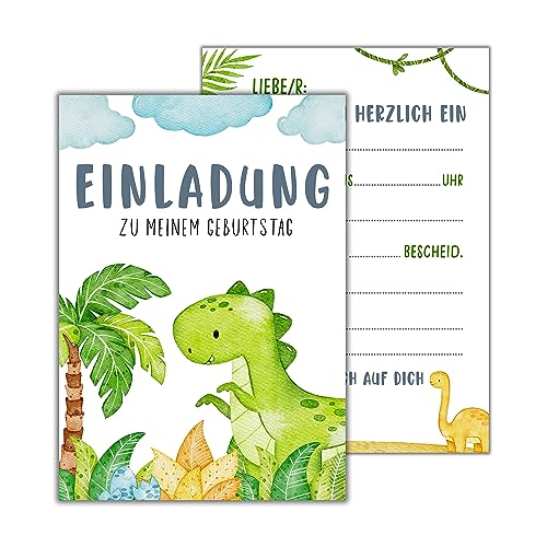 WBdesignz 12x Einladungskarten zum Kindergeburtstag - Bunte Dinosaurier Einladung zur Geburtstagsfeier - Dino Partyeinladung für Kinder (DIN A6) von WBdesignz