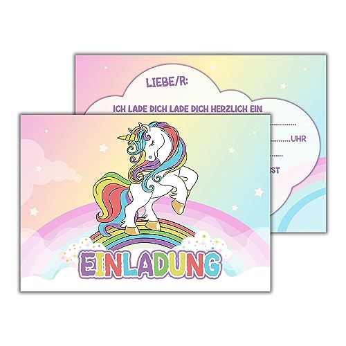 WBdesignz 12x Einladungskarten zum Mädchen Kindergeburtstag - Einhorn Regenbogen Einladung zur Geburtstagsfeier Mädchen - Niedliche Einhorn Partyeinladung für Kinder (DIN A6) von WBdesignz