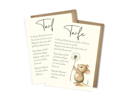 WBdesignz 2er-Set Taufkarten mit Spruch und Maus-Motiv – liebevolle Glückwunschkarten zur Taufe für Mädchen und Jungen – hochwertige Klappkarten mit Umschlag (DIN A6) (2er-Set) von WBdesignz