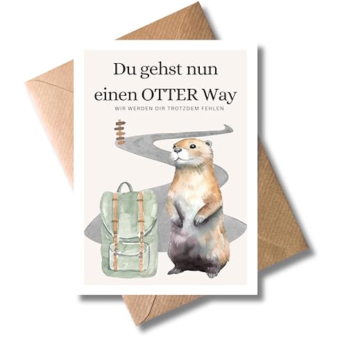WBdesignz Abschied Karte mit Umschlag - Abschiedskarte für Kollegen mit einem Spruch Otter mit Sonnenbrille Aktentasche Glückwunschkarte Geschenkkarte zum Abschied und Neuanfang (OTTER Way DIN A6) von WBdesignz