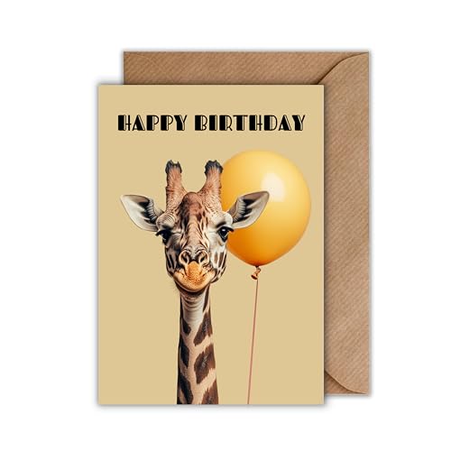 Geburtstagskarte mit Giraffe & Ballon – DIN A6 – witzige Tierkarte „Happy Birthday“ – lustige Klappkarte für Kinder & Erwachsene – mit Umschlag von WBdesignz