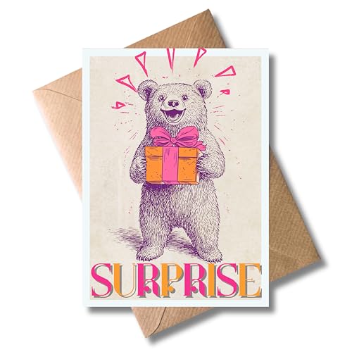WBdesignz Geburtstag Karte mit Umschlag - Geburtstagskarte “Surprise” Überraschung Aufmerksamkeit Geschenk Glückwunschkarte Geschenkkarte zum Geburtstag Happy Birthday Karte (DIN A6) von WBdesignz